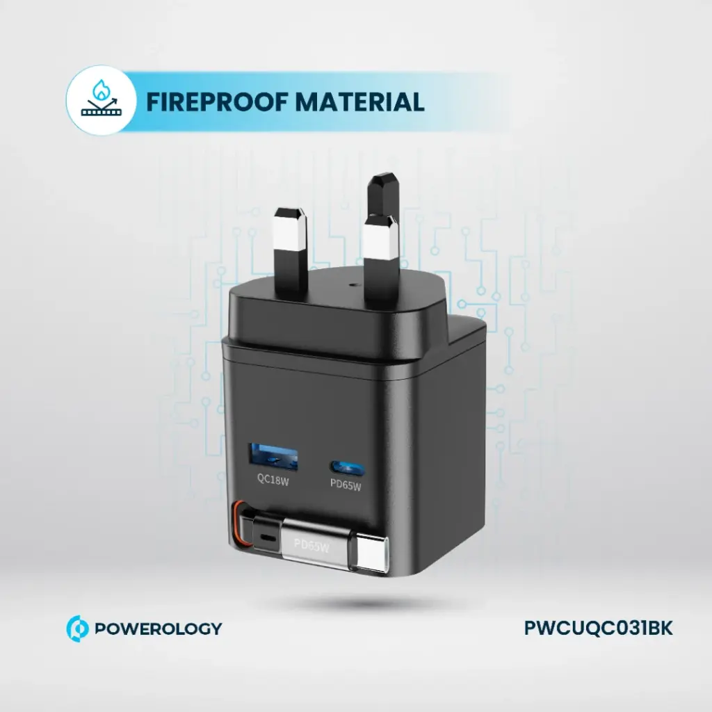 Powerology Dual Port _ Retractable GaN Charger.webpJPG شارژردیواری پاورلوژی 70 واتی مدل PWCUQC051 - Image 3